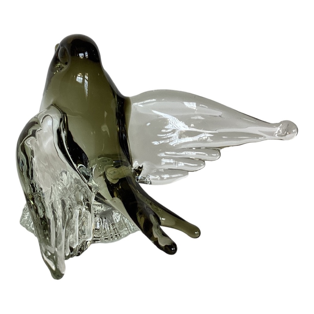 Murano Style Tree Swallow Bird Figurine Taking Flight Clear And Green Art Glass - Picture 7 of 16